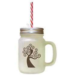 Brown Tree #1 Frosted Glass Mason Jar With Straw