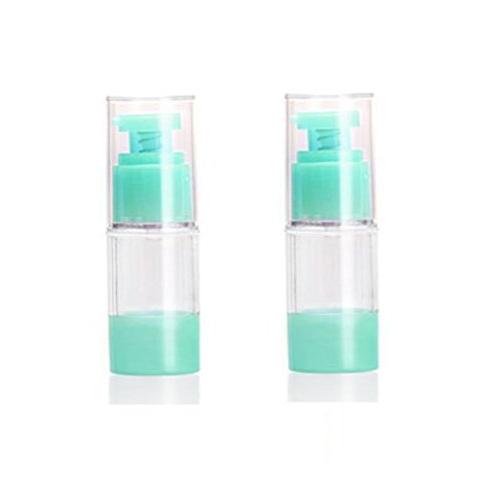 2PCS Green Airless Pump Bottles-Empty Refillable Plastic Bayonet Cream Lotion Toner Cosmetic Toiletries Liquid Storage Containers Jar Pots (15ml)