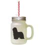 Black Bearded Collie Silhouette Frosted Glass Mason Jar With Straw