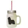 Silhouette d'un Bearded Collie à Moustache Noire dans une Jarre en Verre Froissée avec une Paille Silhouette d'un Bearded Collie à Moustache Noire dans une Jarre en Verre Froissée avec une Paille