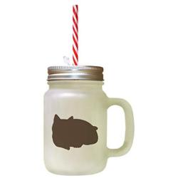 Brown British Shorthair Cat Silhouette #2 Frosted Glass Mason Jar With Straw