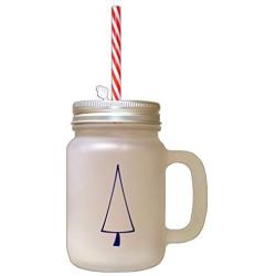 Navy Christmas Tree Style 1 Frosted Glass Mason Jar With Straw