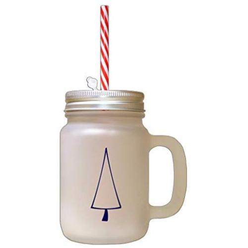 Navy Christmas Tree Style 1 Frosted Glass Mason Jar With Straw