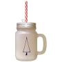 Navy Christmas Tree Style 1 Frosted Glass Mason Jar With Straw