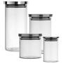 Kitchen Canister Set of 4, Glass Jars with Airtight Stainless Steel Lid, Clear Food Storage Container Ideal for Flour, Sugar, Coffee, Candy, Snack and More