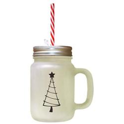 Black Christmas Tree Style 4 Frosted Glass Mason Jar With Straw