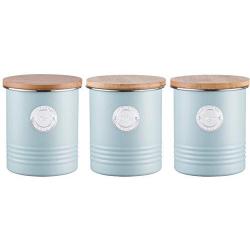 Typhoon Living Airtight Tea, Coffee and Sugar Storage Canister with Bamboo Lid, Set of 3, 1 Litre, Blue