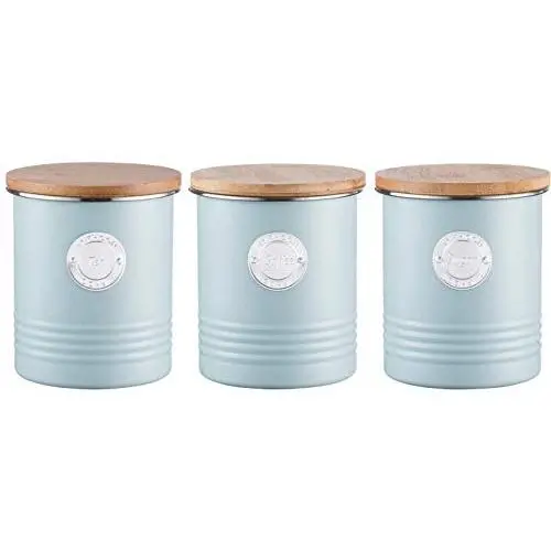 Typhoon Airtight Teebehälter, Kaffee und Zucker Lagerbehälter Set mit Bambusdeckel, 1 Liter, Blau