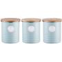 Typhoon Living Airtight Tea, Coffee and Sugar Storage Canister with Bamboo Lid, Set of 3, 1 Litre, Blue