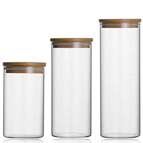 Food Storage Glass Jar No Lead Kitchen Storage Bottles Sealed Cans With Cover Large Capacity Candy Glass Jars Tea Box H10560,6.5X10Cm 2Pcs