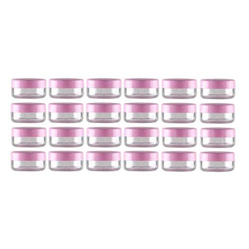 VASANA 24PCS 20g/0.68oz Empty Refill Clear Plastic Sample Cosmetic Jar Pots Eyshadow Packing Storage Container With Pink Screw Lid for Travel Make Up Cream Lotion Nails Powder Gems Beads Jewelry