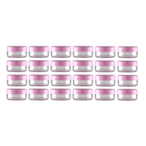 VASANA 24PCS 20g/0.68oz Empty Refill Clear Plastic Sample Cosmetic Jar Pots Eyshadow Packing Storage Container With Pink Screw Lid for Travel Make Up Cream Lotion Nails Powder Gems Beads Jewelry