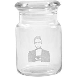 Clear Glass Herb Stash Jar with Lid 4.5 oz with Johnny Cash Mugshot Logo from Smoke Promos