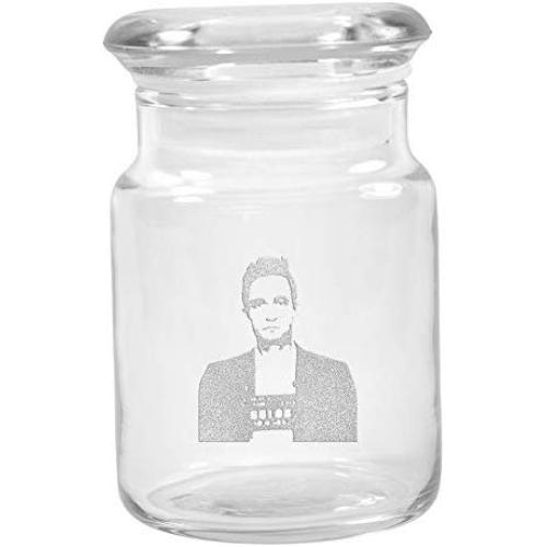 Clear Glass Herb Stash Jar with Lid 4.5 oz with Johnny Cash Mugshot Logo from Smoke Promos