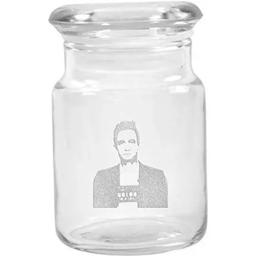 Clear Glass Herb Stash Jar with Lid 4.5 oz with Johnny Cash Mugshot Logo from Smoke Promos Clear Glass Herb Stash Jar with Lid 4.5 oz with Johnny Cash Mugshot Logo from Smoke Promos