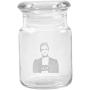 Clear Glass Herb Stash Jar with Lid 4.5 oz with Johnny Cash Mugshot Logo from Smoke Promos