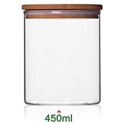 Food Storage Bottles Glass Jar Sealed Cans with Bamboo Cover Large Capacity Cereals Glass Bottle Tea Box,450Ml