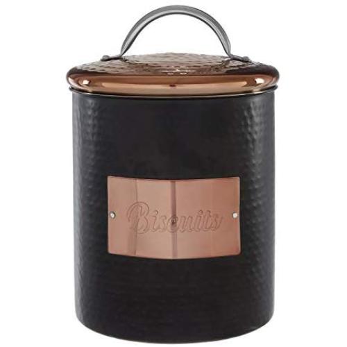 Premier Housewares Hammered Steel Storage Jar Biscuit Canister, 14x14x17cm, Black