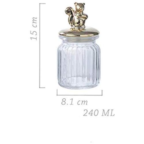Gold-Plated Glass Sealed Storage Tank Makeup Cotton Swab Storage Kitchen Food Sealed Storage Jar,Squirrel S