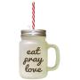 Brown Eat Pray Love 2 Frosted Glass Mason Jar With Straw
