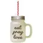 Brown Eat Pray Love 2 Frosted Glass Mason Jar With Straw