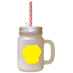 Yellow Small Greek Domestic Dog Silhouette Frosted Glass Mason Jar With Straw