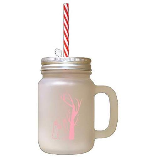 Soft Pink Tree Ghosts Boo Halloween Frosted Glass Mason Jar With Straw