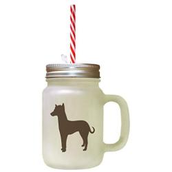 Brown Peruvian Hairless Dog Silhouette Frosted Glass Mason Jar With Straw