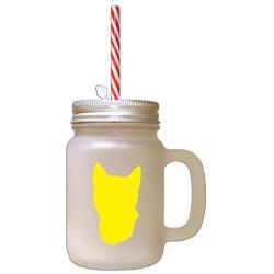 Yellow Tonkinese Cat Head Silhouette #2 Frosted Glass Mason Jar With Straw