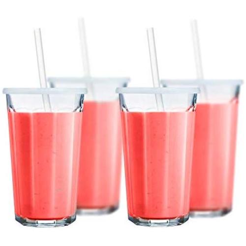 Set of 4 Working Drinking Glasses, Storage Jar with White Lid, 21-Ounce, Large Cooler Glass, All-Purpose Drinking cups
