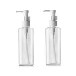 2Pcs Portable Empty Refillable Clear Plastic Lotion Pumps Dispenser Bottle Container Holder For Cosmetic Makeup Cream Lotion Facial Cleanser Shampoo Cleanser Shower Gel(150ml/5oz)