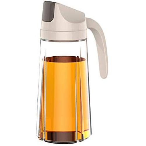 Dyllutrwhe Kitchen Leakproof Olive Oil Vinegar Dispenser Bottle Automatic Cap Storage Jar Apricot 630ml