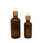 3pcs Glass Dropper Empty Refillable Vial Sample Bottle with Bamboo Cap Essential Oil Perfume Aromatherapy Storage Container Pot With White Rubber Cap (Brown) (10ML)