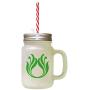 Green Orange Flower Image Frosted Glass Mason Jar With Straw