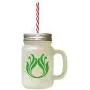 Green Orange Flower Image Frosted Glass Mason Jar With Straw Green Orange Flower Image Frosted Glass Mason Jar With Straw