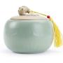 Lcxliga Ultra-small Mini Ceramic Urn Souvenirs Elegant Human Or Animal Ashes Stoneware tea cans Medium Puer tea pot Ceramic embossed sealed storage tank Black tea box (Color : A)