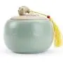 Lcxliga Ultra-small Mini Ceramic Urn Souvenirs Elegant Human Or Animal Ashes Stoneware tea cans Medium Puer tea pot Ceramic embossed sealed storage tank Black tea box (Color : A)