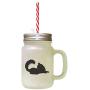 Black Maine Coon Cat Silhouette #2 Frosted Glass Mason Jar With Straw