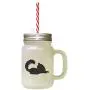 Black Maine Coon Cat Silhouette #2 Frosted Glass Mason Jar With Straw