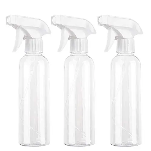 3er Pack Kunststoff Sprühflaschen 250ml, Nachfüllbar mit Nebel- und Starkstrahlschwamm für Haar/Reinigungsmittel/Outdoor Indoor Haus Garten Pflanzen, Sprühflasche - Klar