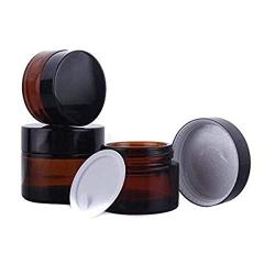 3PCS 30ML/1OZ Amber Glass Empty Refillable Cosmetic Cream Bottle Beauty Care Skin Cream Jar Pot with Black Aluminum Cover