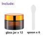 1 Oz Glass Cream Jars with Gold Lid, Empty Amber Glass Containers, Refillable Cosmetic Vials for Salve, Lotion, Ointment (12 PCS)