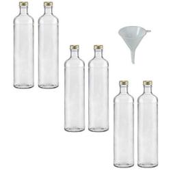 Viva Haushaltswaren 6 Glass Bottles 500 ml with Screw Tops for Self-Filling with Filling Funnel 9.5 cm