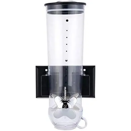 Cereal Storage Jar, Wall-Mounted Canister Food Miscellaneous Grains Dispenser Double Single Dry Food Snack Grain Canister Plastic Storage, Twist a Knob Control, Convenient and Fun (Black)