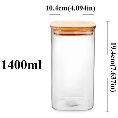 Contenants de Rangement en Verre - Bocal en Verre avec Couvercle en Bambou Ensemble de Rangement pour Alimentation, Thé, Café, Sucre, Grande Quantité, Bocal en Verre Carré Contenants de Rangement en Verre - Bocal en Verre avec Couvercle en Bambou Ensemble de Rangement pour Alimentation, Thé, Café, Sucre, Grande Quantité, Bocal en Verre Carré