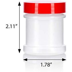 Natural Spice Sifter Jar with Airtight Red Lids holds 1 oz / 30 ml / 28 grams each (6 pack) + Labels and Measuring Cup