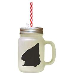 Black Peterbald Cat Head Silhouette Frosted Glass Mason Jar With Straw