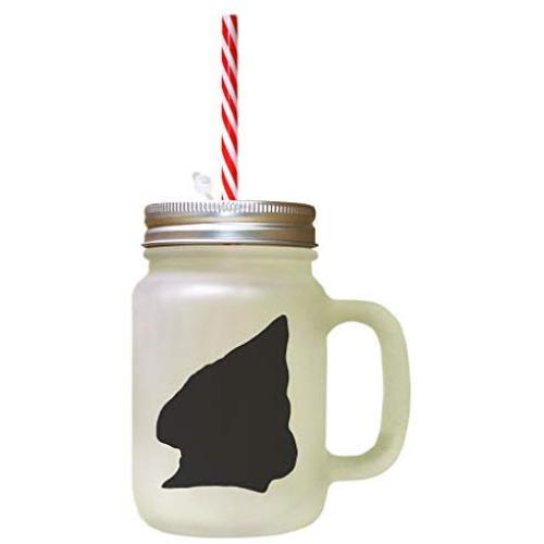 Black Peterbald Cat Head Silhouette Frosted Glass Mason Jar With Straw