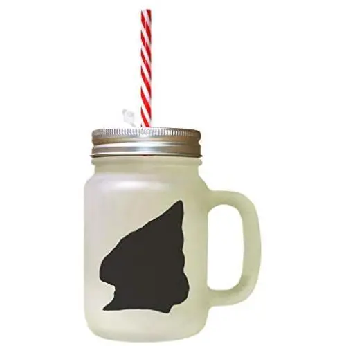 Black Peterbald Cat Head Silhouette Frosted Glass Mason Jar With Straw