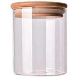 BESTONZON Clear Glass Jar Food Storage Container with Wooden Lid for Loose Tea, Coffee Bean, Sugar, Salt